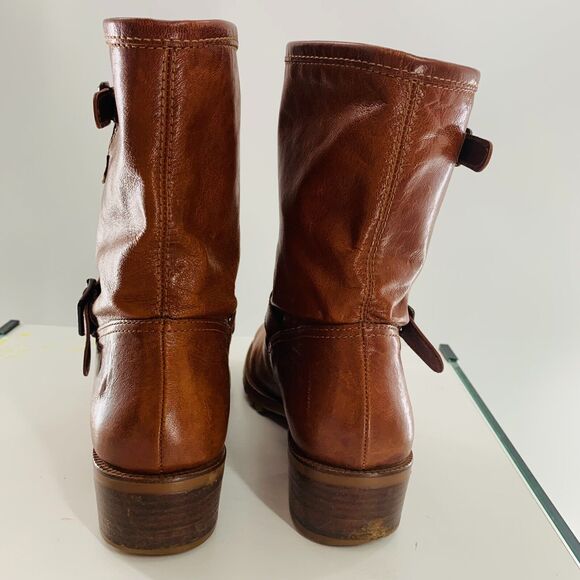 Michael KORS Leather Biker Round Toe Boot Brown 8 Distress Imperfect No Marking - Picture 12 of 16